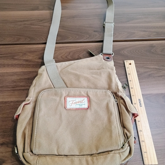 Fossil Tan Canvas Crossbody Bag - Picture 1 of 13